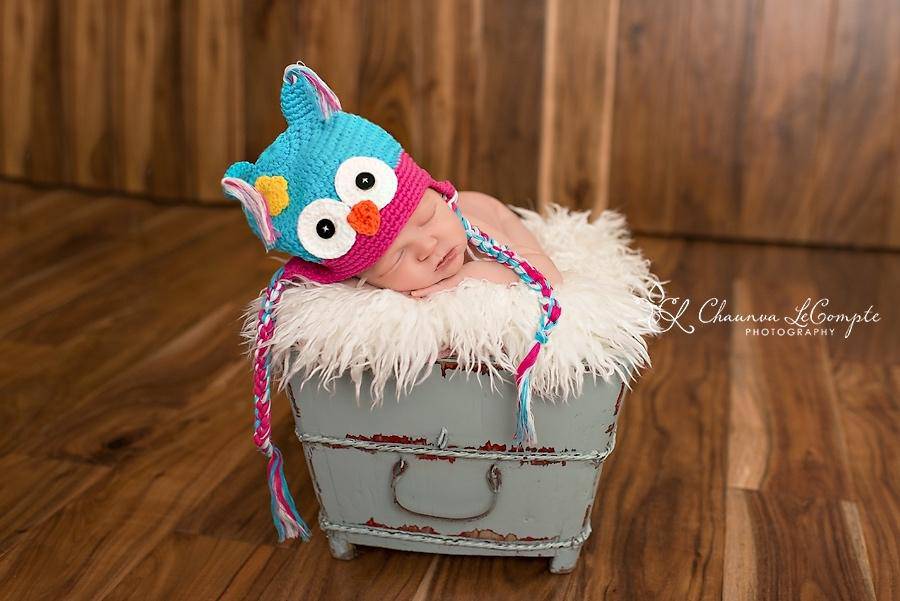 Pink Aqua Blue Newborn Owl Hat