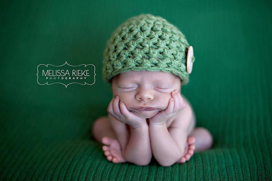 Green Newborn Button Baby Hat