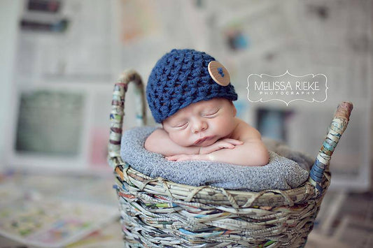 Denim Blue Newborn Button Hat