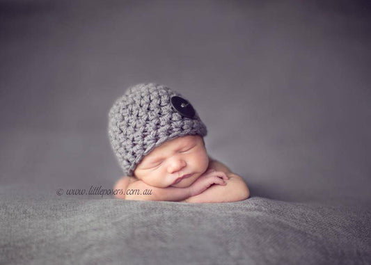 Newborn Gray Baby Button Hat