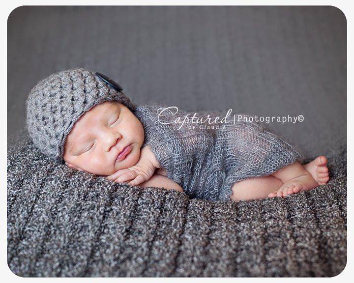 Newborn Gray Baby Button Hat