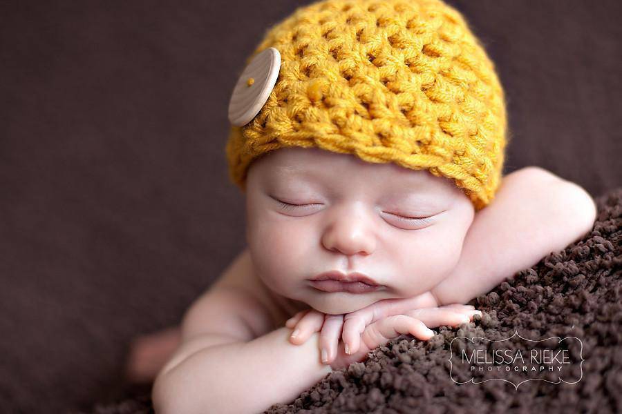 Yellow Newborn Button Baby Hat