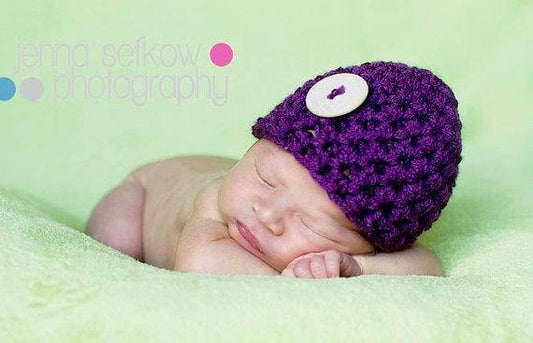 Purple Newborn Button Baby Hat