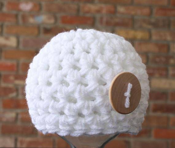 White Newborn Button Baby Hat