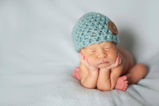 Newborn Baby Blue Button Hat