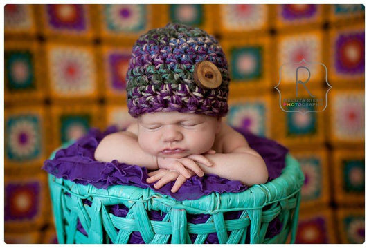 Newborn Baby Hat Purple Green Beige Blue
