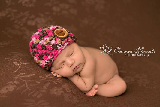 Pink Brown Camo Newborn Hat