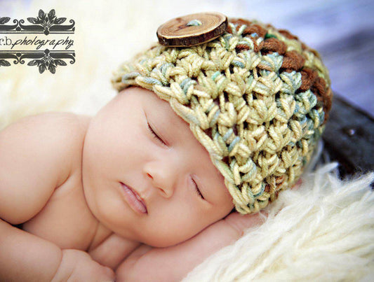 Green Brown Newborn Beanie Hat