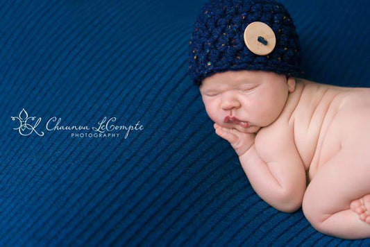 Navy Blue Tweed Newborn Baby Hat