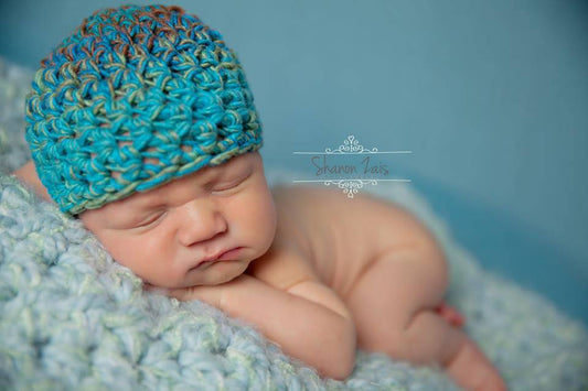 Newborn Hat in Brown Blue Green