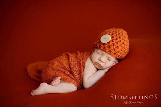 Pumpkin Orange Button Beanie Hat