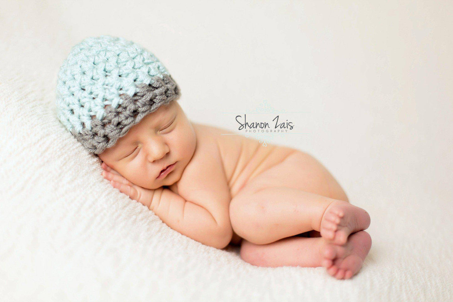 Glacier Blue Newborn Baby Hat Gray Edge