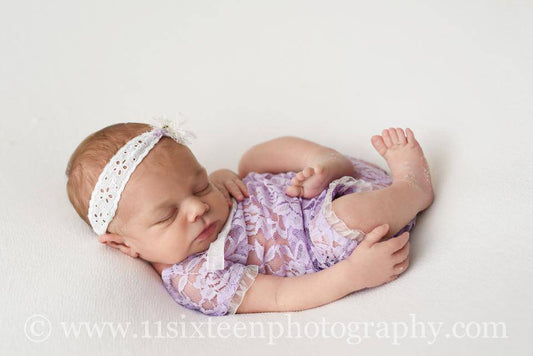 Lavender Lace Newborn Tieback Romper